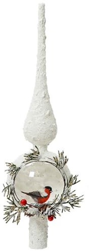 zeitzone Christbaumspitze Weiß Schnee Vogel Wald Echt Glas Weihnachtsbaumspitze 31cm