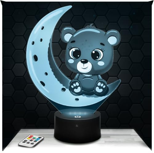 Lampephoto.fr - Moon Bear Cub Youth 3D Lamp Decoration Child's Room, Christmas, Gift Idea for boy Girl 4, 5, 6, 7, 8, 9, 10 Years Old. Moon Teddy Bedside Lamp Youth Gaming Gamer Video Games