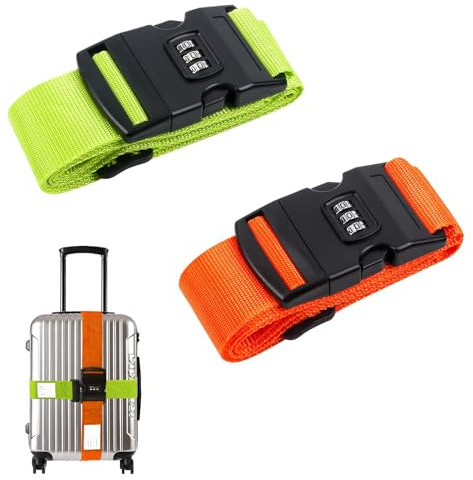 2 Pack Luggage Straps with Locks Suitcase Straps Travel Accessories Luggage Belt Non Slip Adjustable Case Straps with Luggage Labels Bag Straps for Travel Bag Luggage Briefcase
