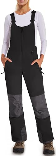 DAFENP Damen Skihose Latzhose Wasserdicht Softshellhose Overall Winter Warm Gefüttert Schneehose Snowboardhose mit Verstellbaren Hosenträgerhose HXK8778W-Black-M