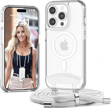 Lawonda Handyband kompatibel mit iPhone 14 (6.1 Zoll), Necklace Hülle mit Bands Handyhülle für zum Umhängen, Magnetisch Case mit Handykordel,Stoßfeste Schutzhülle zum Umhängen Kordel, Klar