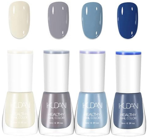 Nail Polish Set Blue Series Nail Varnish - Quick Dry & Long Lasting Blue Nail Varnish - Non-Toxic Water Based Safe Nail Polish - No Need UV Nail Paint for DIY Nail Art Manicure at Home(4PCS Blue)