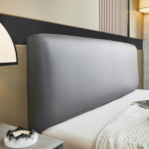 Kopfteilbezug Bett Kopfteil Bezug/Überzug ,Strecken Leder Bettkopfteil Hussen,Staubdichte All-Inclusive Dehnbare Kopfteilabdeckung Leder Bedside Decoration Protector ( Color : Grigio , Size : 170-190c