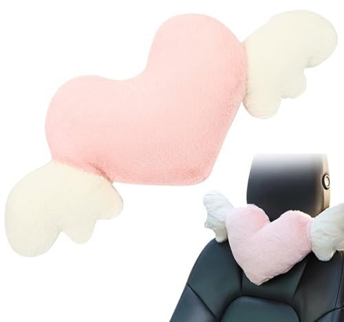 NASSMOSSE Kawaii Auto-Kopfstützenkissen mit Engel, herzförmiges Nackenkissen für Auto, weich, bequem, niedliches Autozubehör für Reisen, 55,1 x 20,1 cm 1
