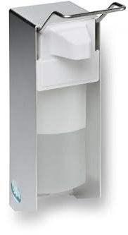 PROREGAL Robuster Handdesinfektionsspender mit Behälter | Wandmontage | HxBxT 25x8x21cm | Aluminium | Silber | Spender Desinfizieren