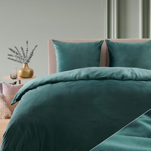 Blumtal Winterbettwäsche 140x200 cm Cashmere-Touch Plüsch – Flauschiges Mikrofaser-Set, Oeko-TEX Zertifiziert, 1 Deckenbezug + 2 Kissenbezüge 80x80 cm – Blau/Petrol