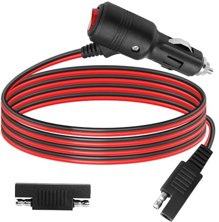 GELRHONR SAE auf Zigarettenanzünder Stecker mit Schalter, 12V Auto Zigarettenanzünder Stecker auf SAE 2 Pin Quick Release Adapter Verlängerung Ladekabel mit 15A Fuse für Autos, Motorräder, RV-6,5Ft