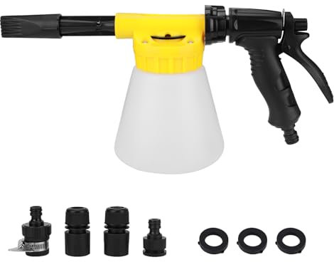 BTBHIHO 900ml Car Wash Foam Gun, Yellow Low Pressure Snow Foam Sprayer for Car Wash, Foam Cleaner Spray with Removable Nozzle, Easy to Use Hose Foam Sprayer for Vehicles for Cars Washing Gardening