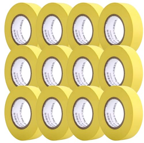 HomeBerg Cinta eléctrica amarilla, 19 mm x 10 m, resistente al calor y a la humedad, PVC autoadhesiva, cinta aislante eléctrica multiusos para cables eléctricos, bricolaje (amarillo, paquete de 12)