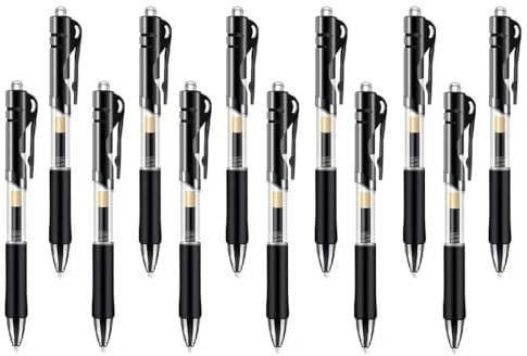 12er-Pack Gelschreiber, 0.5mm Schwarze Gelstifte, Kugelschreiber Einziehbare Rollerball-Stifte Schnelltrocknend ergonomische Gelschreiber Großraumine Gehäuse rutschfeste Griffzone