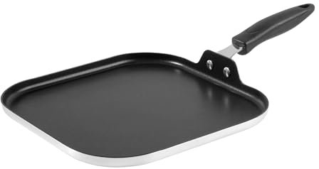 Restaurantware Sartén antiadherente – 10 unidades de 11 x 11 pulgadas de aluminio antiadherente con mango de baquelita – Sartén cuadrada con calentamiento uniforme – Superficie de cocción negra para