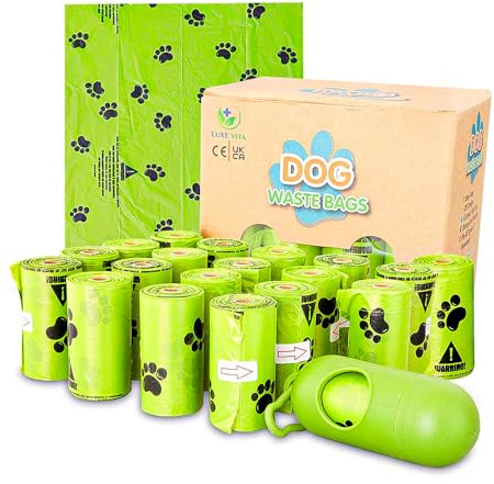 LuxeVita Hundekotbeutel, biologisch abbaubar, umweltfreundlich, auslaufsicher, extra dick, geruchsblockierend, leicht abreißbar, ideal für alle Hundegrößen, 20 Rollen x 15 Beutel (insgesamt 300 Stück)