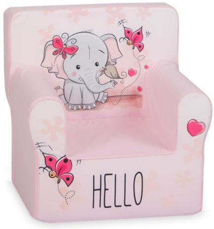 Gomoor Kindersessel ab 1 Jahr - Rosa Elefant - Kindersofa - Spielsofa - Kinder Sessel für Mädchen - Baby Sofa - Bezug aus 100% Baumwolle waschbar - Füllung aus Schaumstoff