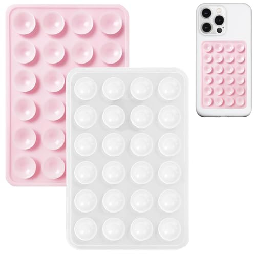 Anteel Lot de 2 Supports de téléphone à Ventouse en Silicone, adhésif en Silicone antidérapant pour téléphone Portable, Support Solide pour Selfies et vidéos (Rose Clair et translucide)