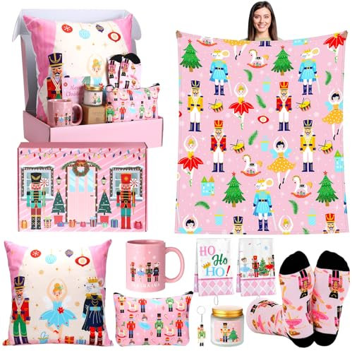 Geyoga 10 Pcs Pink Nutcracker Gifts Set Christmas Nutcracker Ballet Gifts Christmas Soldier Fairy Prince Mouse Gift Basket Nutcracker Stuff for Women Friend Wife Lover