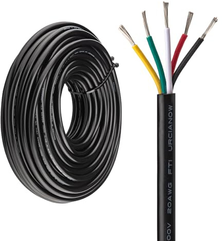 URCIANOW 20M Cavo Nero 5x0,5mm² 20AWG UL2464 Flessibile PVC Prolunga