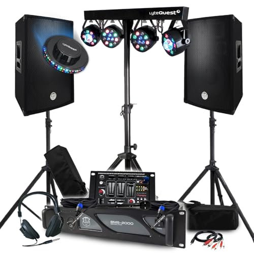 Pack Sono 3200W Complet, Paire d'Enceintes Passives 2x600W, Table de Mixage, Portique 4 Lumières Xperformer + OVNI à LED, Pieds