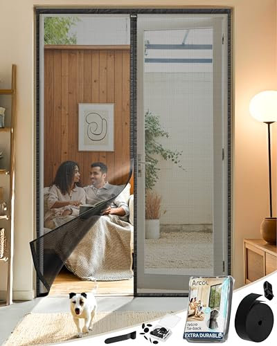 ARCOL Fliegengitter Balkontür 100x235 cm cm aus Fiberglas – Schluss mit Mücken in 3 Min., Ultrafeines Insektennetz, Automatischer Verschluss mit Magneten & Gewichten, Extrabreites Klettband (Schwarz)