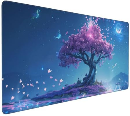Gaming Mauspad XXL Baum Mousepad 1000x500x4mm Mond Verlängertes Mauspad Schreibtischauflage,Genähte Kanten Mauspad,Verbessert Präzision und Geschwindigkeit Wasserdicht Geeignet für Büro und Spiele