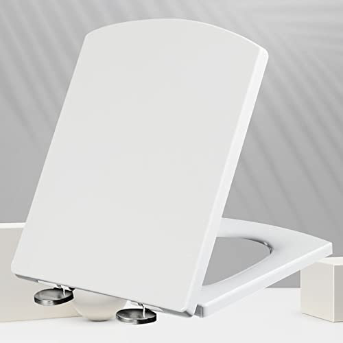 Abattant de toilette carré blanc robuste à fermeture douce avec charnières réglables en acier inoxydable haut de gamme pour la maison