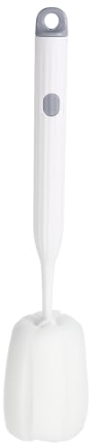 PATIKIL 10.7 Inch Bottle Soft Brush, 1 Pcs Soft Sponge Bottle Cleaner with White Plastic Long Handle Cup Brush Scrubber for Vase Bottle Pot Wine Glass Cup Mugs, White