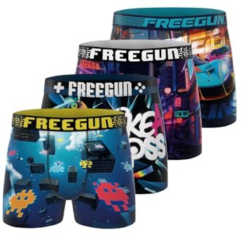 FREEGUN Boxer Enfant Video Games, Caleçon Garçon Originale, Ultra-Doux et Respirant (Lot de 4), Bleu Taille 12 ans/14 Ans