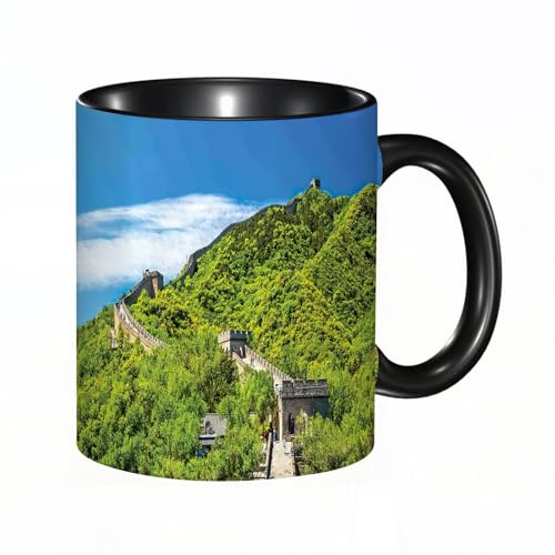 HRRASFAZF Tasse à Café | Tasse Céramique Fine | Cadeau Original | 330ml | Mug avec Anse | Cadeau Original pour Homme et Femme | Grande Muraille de Chine, panorama de la zone des anciens bâtiments chi