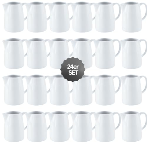 getgastro Set di 24 brocca per latte in porcellana bianca, 0,15 litri, altezza 8,3 cm, contenitore per latte da caffè, accessori per caffè per gastronomia e hotel, beccuccio classico per tavoletta da