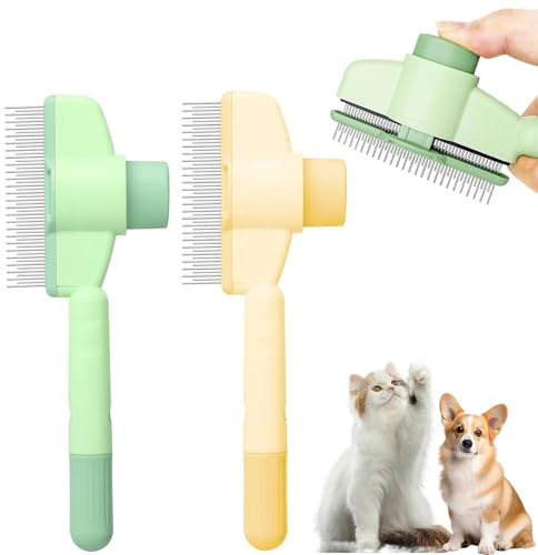 Selbstreinigender Flohkamm für Katzen,Haustier Hundebürste,Entfernt Unterwolle Hundebürste,Haustier Bürsten Katzenburste Selbstreinigend,Haar Entferner Haustierbürste Langhaar und Kurzhaar,Zupfbürste