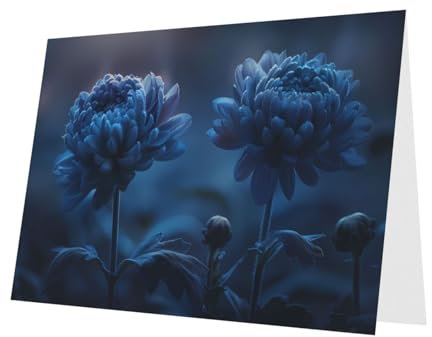 10 Blatt blaue Chrysanthemen-Urlaubskarten, roter Umschlag, geeignet als Hochzeitstag und Party-Einladungskarten