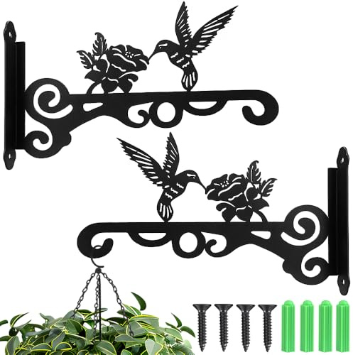 MIVITOOM 2 Stück Wandhaken für Blumenampel, robuste Blumenampel Halterung in Schwarz, rostfrei & witterungsbeständig, Wandhalterung für Blumentöpfe, Vogelhäuschen und Gartendeko, Innen & Außen
