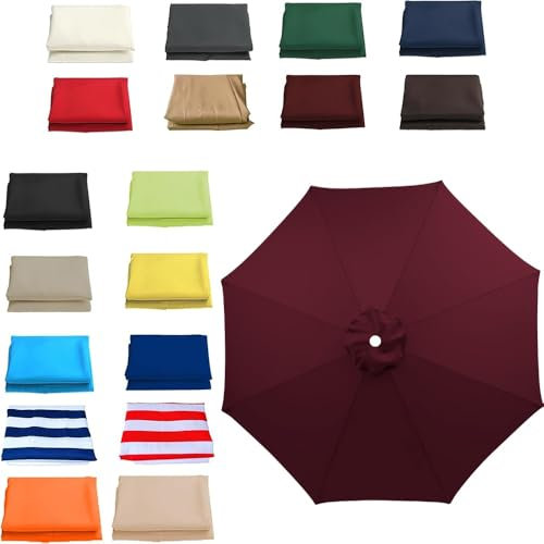 Sonnenschirm Ersatzbezug 300cm 8 Streben UV-Schutz Ampelschirm Bezug Terrassenschirm Ersatzdach Marktschirm Ersatzabdeckung Outdoor Regenschirm Ersatzteile Für Balkon Garten Pool Strand(Burgundy,6ribs