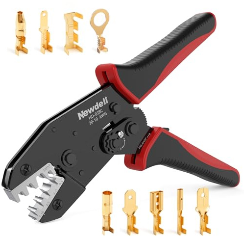 Newdeli Wire Crimping Tool for Non Insulated Open Barrel Terminals Receptacles - AWG 20-10 Ratchet Wire Crimper Open Barrel Crimping Tool Electrical Connectors Ratcheting Crimping Plier Crimp Tool