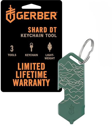Gerber Multifunktions-Tool und Schlüsselanhänger, Shard DT | Dog Tag mit 3 Funktionen für die kleinen Alltagsprobleme, Länge: 6,5 cm, Gewicht: 28 g, Edelstahl, Grün, 1074006