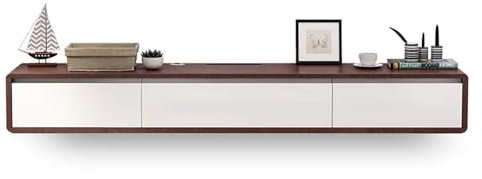 Mueble de TV flotante de pared moderno con 2 cajones y estante, color nogal y blanco, 120 cm