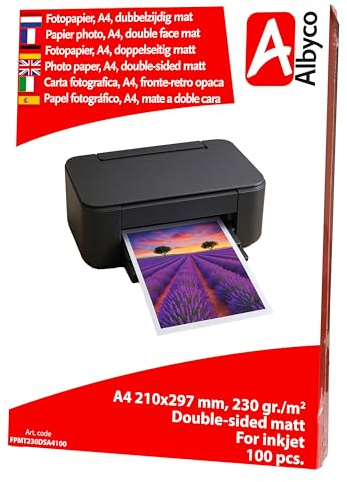 Papier Photo Jet d'Encre Albyco A4 Mat 230 gr/m², Recto Verso, Conditionné par 100 Feuilles