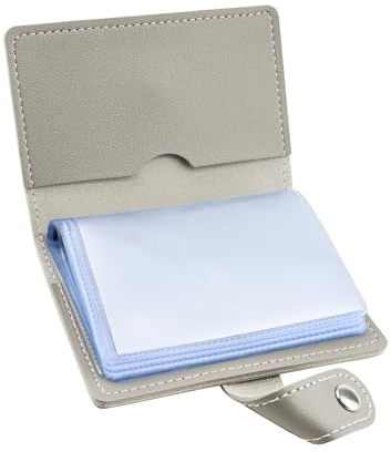 GAUENEEN Leather Business Card Holder, 26 Card Slots, RFID Blocking Secure Professional Card Organizer with Snap Closure (Grey)