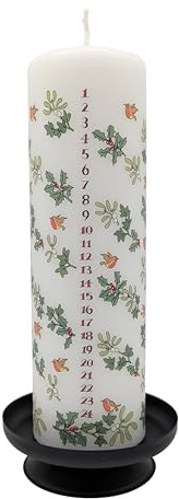 Alison Gardiner Holly and the Ivy Advent Pillar Candle – Unscented Wax Christmas Countdown, 70hr Burn, Handmade in UK – Festive Candle for Table, Mantelpiece & Seasonal Décor