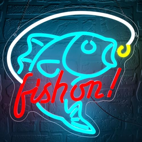 Appneon Fishing Neon Sign for Wall Decor Wall Art LED (CPO51) | Neon Light for Man Cave LED Light Up Sign for Shop Fishing Gear Store Fisher Club Birthday Gifts Wall Art Size 12.9 * 12.9 in