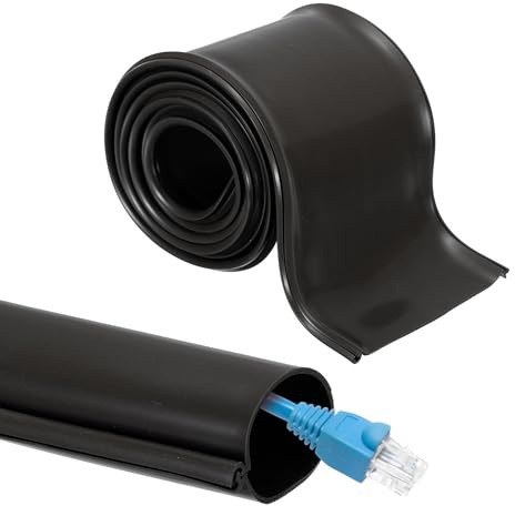 sourcing map 6.6ft Cable Management Sleeve, 1 3/4 Inch ID Flexible Cord Wires Hider Cover Insulation Snap-fit Protector for Substation, High-voltage Electrical Networks, Black