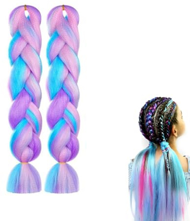 Yeenano Rajout Cheveux Tresse, 2PCS Jumbo Braids Tresserajout Cheveux Violet,Meches Pour Tresses Africaine,24Ombre 65cm Extension de Cheveuxs de Fibre Synthétique pour Crochet Twist Tressage
