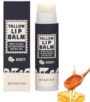 Tallow Lip Balm, Tallow Naturals, Lippenbalsam Honig, Gras-Fed Beef Tallow Honig Lippenbalsam, Pflegestifte und Lippenbalsam, Rindertalg Lippenbalsam Bio, Geeignet für Alle Hauttypen (1)