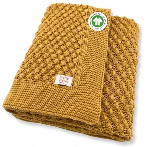 Betty Bean | Baby Strickdecke aus Bio-Baumwolle 100 x 80 cm | GOTS-zertifiziert, dick gestrickt, für Kinderwagen & Neugeborene, waschbar bei 40 °C