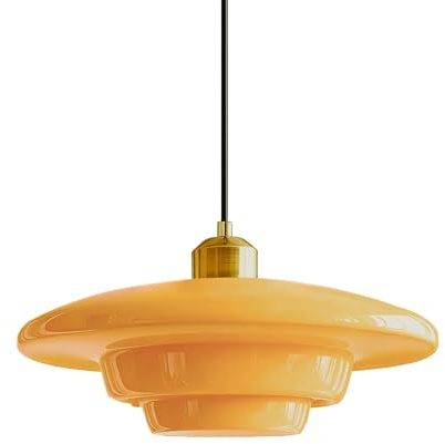 HJXDtech Pendelleuchte Esstisch Vintage, Höhenverstellbar Hängeleuchte aus Glas & Antik-Gold E27-Fassung, Große Hängelampe für Esszimmer Küche Schlafzimmer Wohnzimmer (Gelb, 30cm)