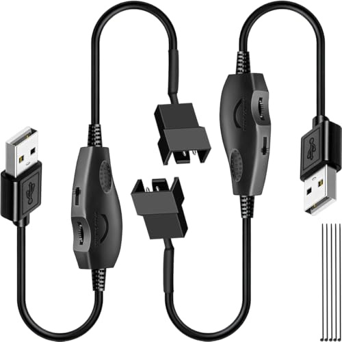 MKBKLLJY 2 cables adaptadores de alimentación USB de 12 V con interruptor de control de velocidad y voltaje, USB a ventilador de PC de 3 pines/4 pines, controlador ajustable, con bridas de cremallera