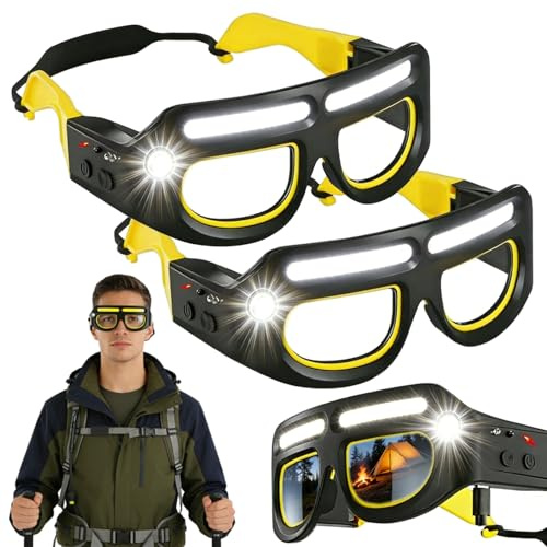 Lot de 2 lunettes de phare LED rechargeables avec détecteur de mouvement et contrôle tactile, lampe frontale réglable, lunettes de sécurité intelligentes avec lumières, 5 modes d'éclairage, lunettes