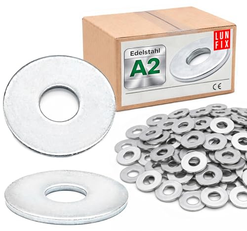 Lun Fix Rondelle M12, diametro esterno 37 mm, spessore 3 mm, 100 pezzi | DIN 9021, acciaio inox A2 V2A, resistente alla corrosione, per legno, metallo, mobili