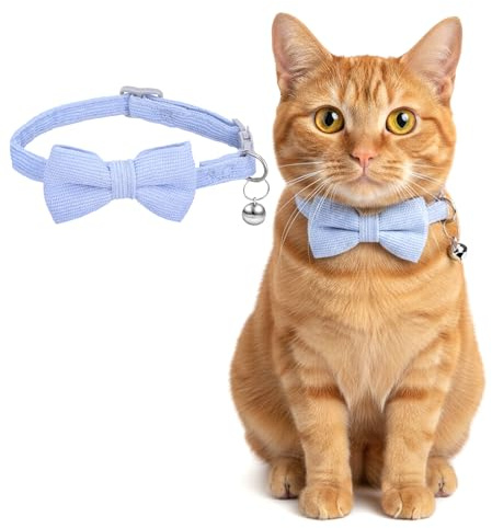 Katzen Halsband, Katzenhalsband, Weiches Cordhalsband für Kleine Katzen | mit Glöckchen und Fliege, Verstellbar, Sicherheitsfliege, für Weihnachten, Hochzeiten, Ankleide