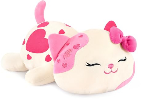 shownicer Plüschtier Katze Kuscheltier Stofftier Kawaii Katze Plüsch Kissen Spielzeug Kätzchen Plüsch Geschenk für Erwachsene Kinder 3+ Jahre (Weiß & Rosa, 23cm)