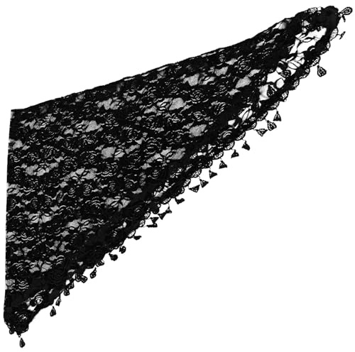 NIYANGLE Pañuelo de Velo Negro para Mujer con Diseño de Encaje y Flecos, Chal Triangular Cómodo y Elegante para Bodas y Uso Diario